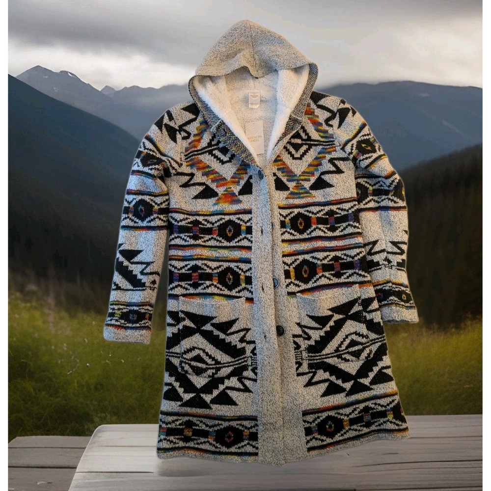Northern Angel Southwestern Tribal Hooded Cardigan Sherpa Lined Coat NWT Size M